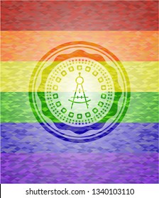 drawing compass icon inside lgbt colors emblem 