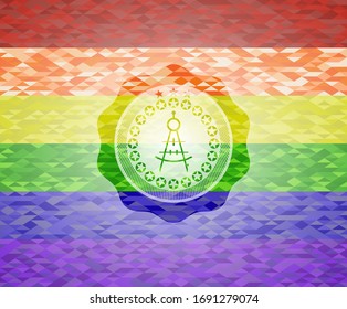 drawing compass icon inside lgbt colors emblem 