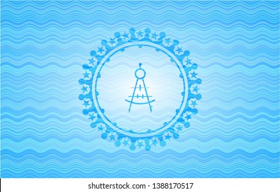 drawing compass icon inside light blue water style badge.