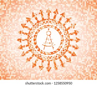 drawing compass icon inside orange mosaic emblem with background