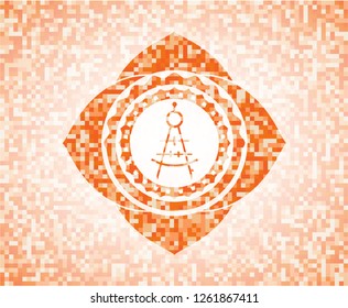 drawing compass icon inside orange mosaic emblem with background