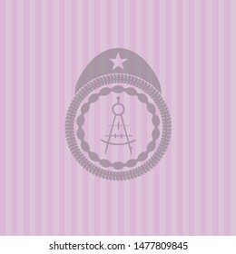 drawing compass icon inside pink emblem. Vintage.