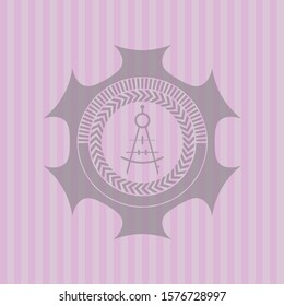 drawing compass icon inside pink emblem. Retro