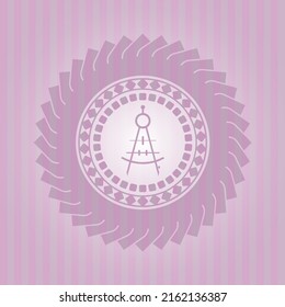 drawing compass icon inside pink emblem. Vintage. Amazing desing. 