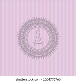 drawing compass icon inside realistic pink emblem