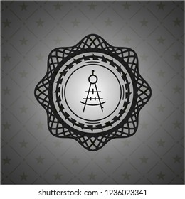 drawing compass icon inside realistic dark emblem