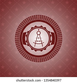 drawing compass icon inside realistic red emblem