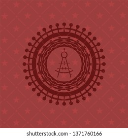 drawing compass icon inside realistic red emblem