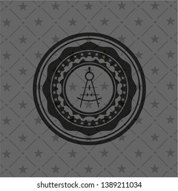 drawing compass icon inside realistic dark emblem