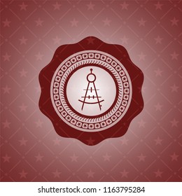 drawing compass icon inside red emblem. Vintage.