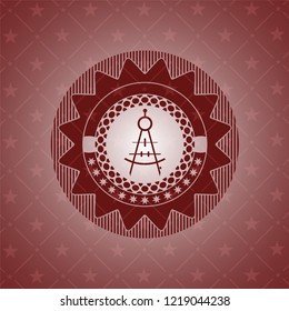drawing compass icon inside red emblem. Retro