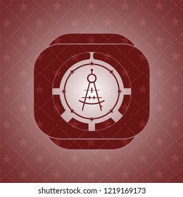 drawing compass icon inside red emblem. Vintage.
