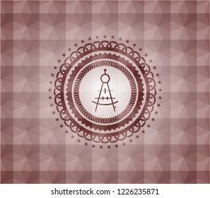 drawing compass icon inside red polygonal badge. Seamless.