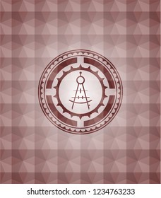 drawing compass icon inside red badge with geometric pattern. Seamless.