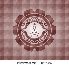 drawing compass icon inside red geometric badge. Seamless.