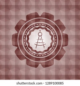 drawing compass icon inside red seamless geometric badge.