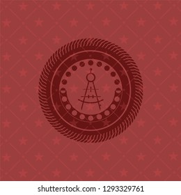 drawing compass icon inside red emblem. Vintage.