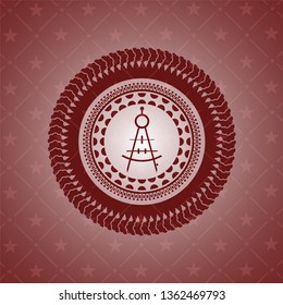 drawing compass icon inside red emblem. Retro