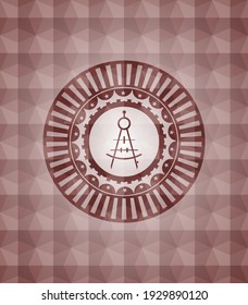 drawing compass icon inside red badge with geometric background. Seamless. 