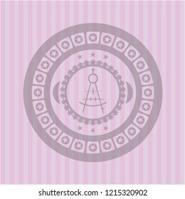 drawing compass icon inside retro style pink emblem