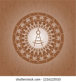 drawing compass icon inside retro style wooden emblem