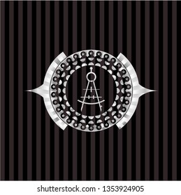 drawing compass icon inside silvery shiny emblem