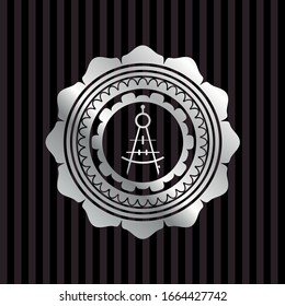 drawing compass icon inside silvery emblem or badge