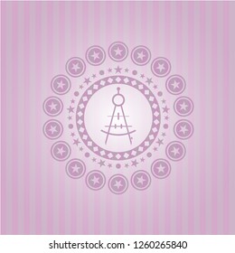 drawing compass icon inside vintage pink emblem