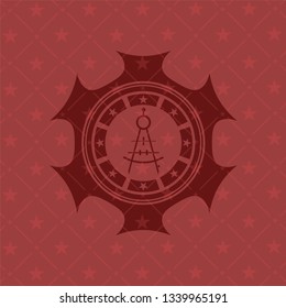 drawing compass icon inside vintage red emblem