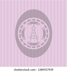 drawing compass icon inside vintage pink emblem
