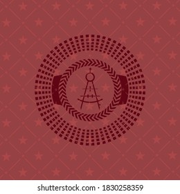icono de brújula de dibujo dentro del emblema rojo vintage. 