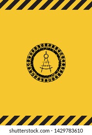 drawing compass icon inside warning sign, black grunge emblem. Vector Illustration. Detailed.