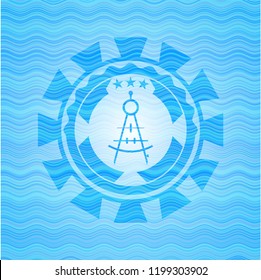 drawing compass icon inside water wave representation style emblem.