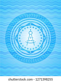 drawing compass icon inside water badge background.