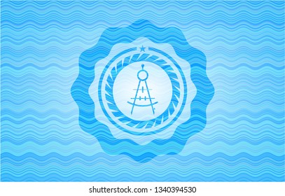 drawing compass icon inside water representation style emblem.