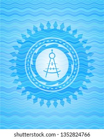 drawing compass icon inside water wavec oncept emblem.
