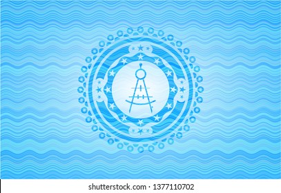 drawing compass icon inside water concept style emblem.