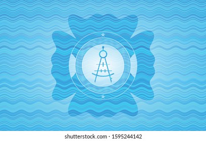 drawing compass icon inside water wavec oncept emblem.