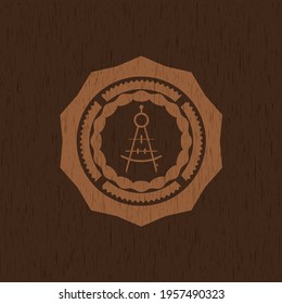 drawing compass icon inside wooden signboards. 
