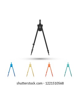 Drawing compass icon isolated on white background. Compasses sign. Drawing and educational tools. Geometric instrument. Education sign. Set elements in colored icons. Flat design. Vector Illustration