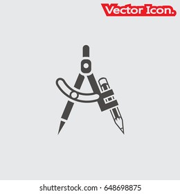 drawing compass icon isolated sign symbol and flat style for app, web and digital design. Vector illustration.