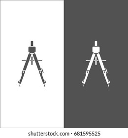 Drawing compass icon on black and white background