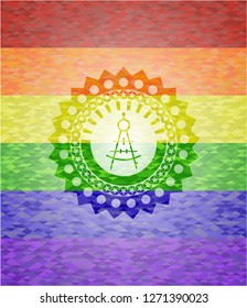 drawing compass icon on mosaic background with the colors of the LGBT flag