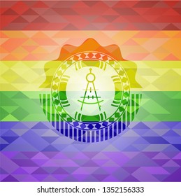 drawing compass icon on mosaic background with the colors of the LGBT flag