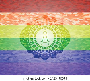 drawing compass icon on mosaic background with the colors of the LGBT flag
