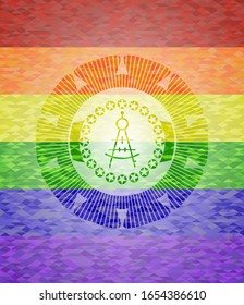 drawing compass icon on mosaic background with the colors of the LGBT flag