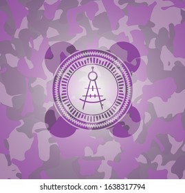 drawing compass icon on pink and purple camouflage texture