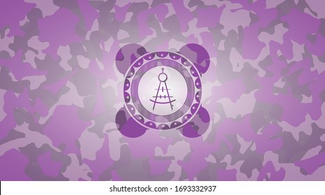 drawing compass icon on pink and purple camo texture
