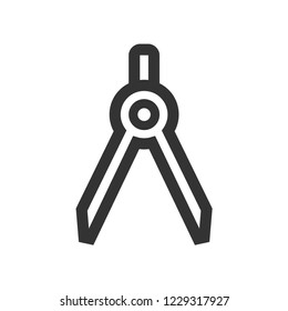 Drawing compass icon in thick outline style. Black and white monochrome vector illustration.