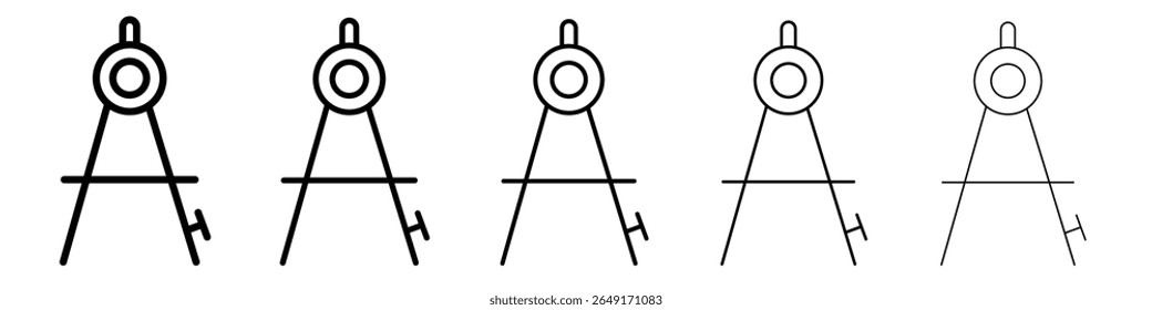 drawing compass icon thin outline logo mark set